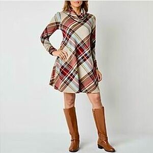 Madison Leigh Plaid Swing Dress W/ Neck Wrap Size 10*